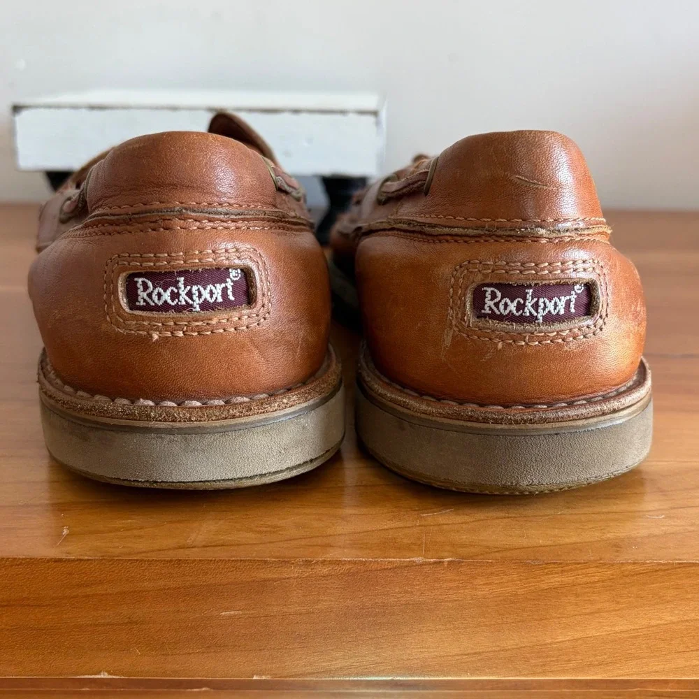 Rockport Mens 7.5 M‎ Brown Leather Boat Shoes Nautical Loafers M5106
